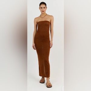 DISSH NICO BURNT ORANGE METALLIC MIDI DRESS - M
